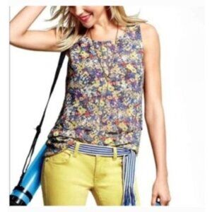 CABI Positano Sleeveless Floral Top tunic size medium yellow blue womens